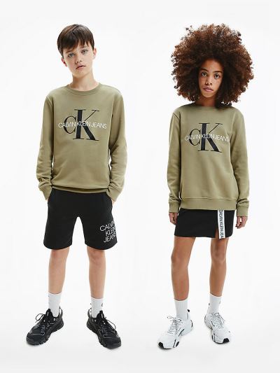 Calvin Klein Ruhák HU161858 | Calvin Klein Organic Cotton Logo Lány Pulóver Olivazöld / Khaki